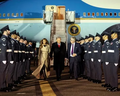US President Trump Touches Down in UK for Second State Visit As Demonstrations Assemble in Windsor